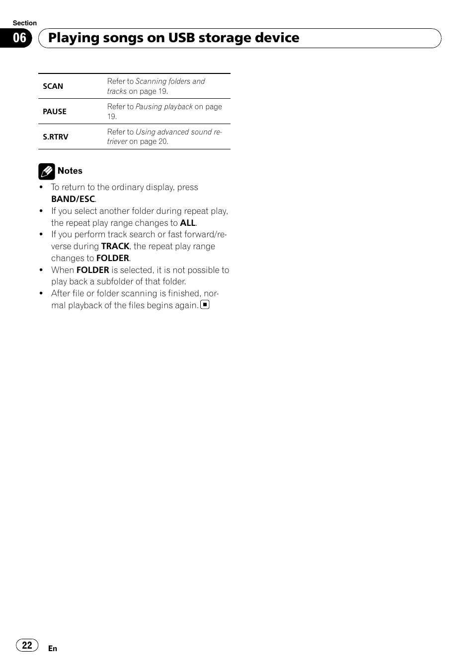 Playing songs on usb storage device | Pioneer DEH-6100BT User Manual | Page 22 / 56
