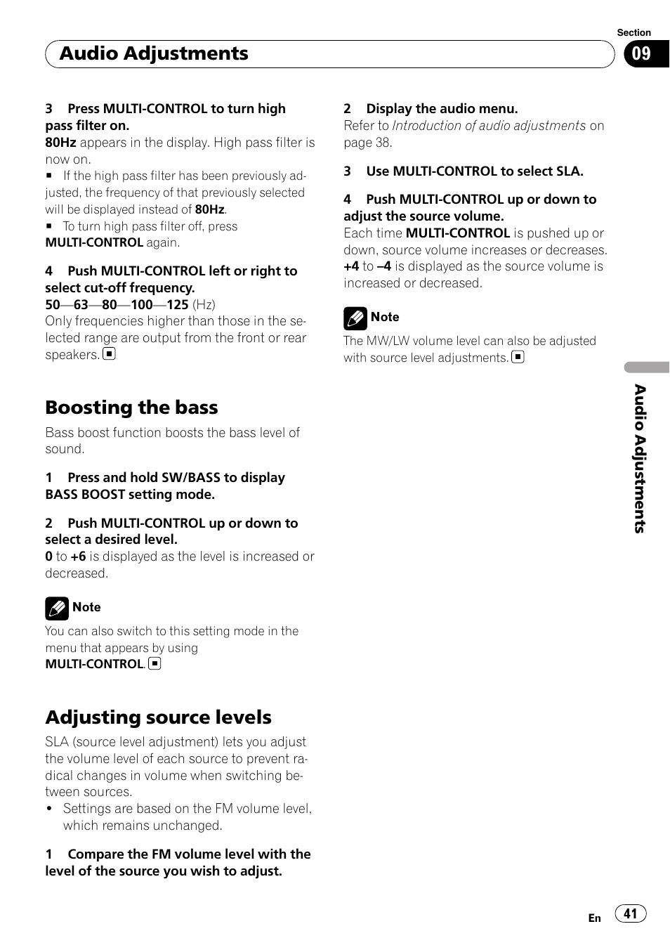 Boosting the bass, Adjusting source levels, Audio adjustments | Pioneer DEH-6100BT User Manual | Page 41 / 56