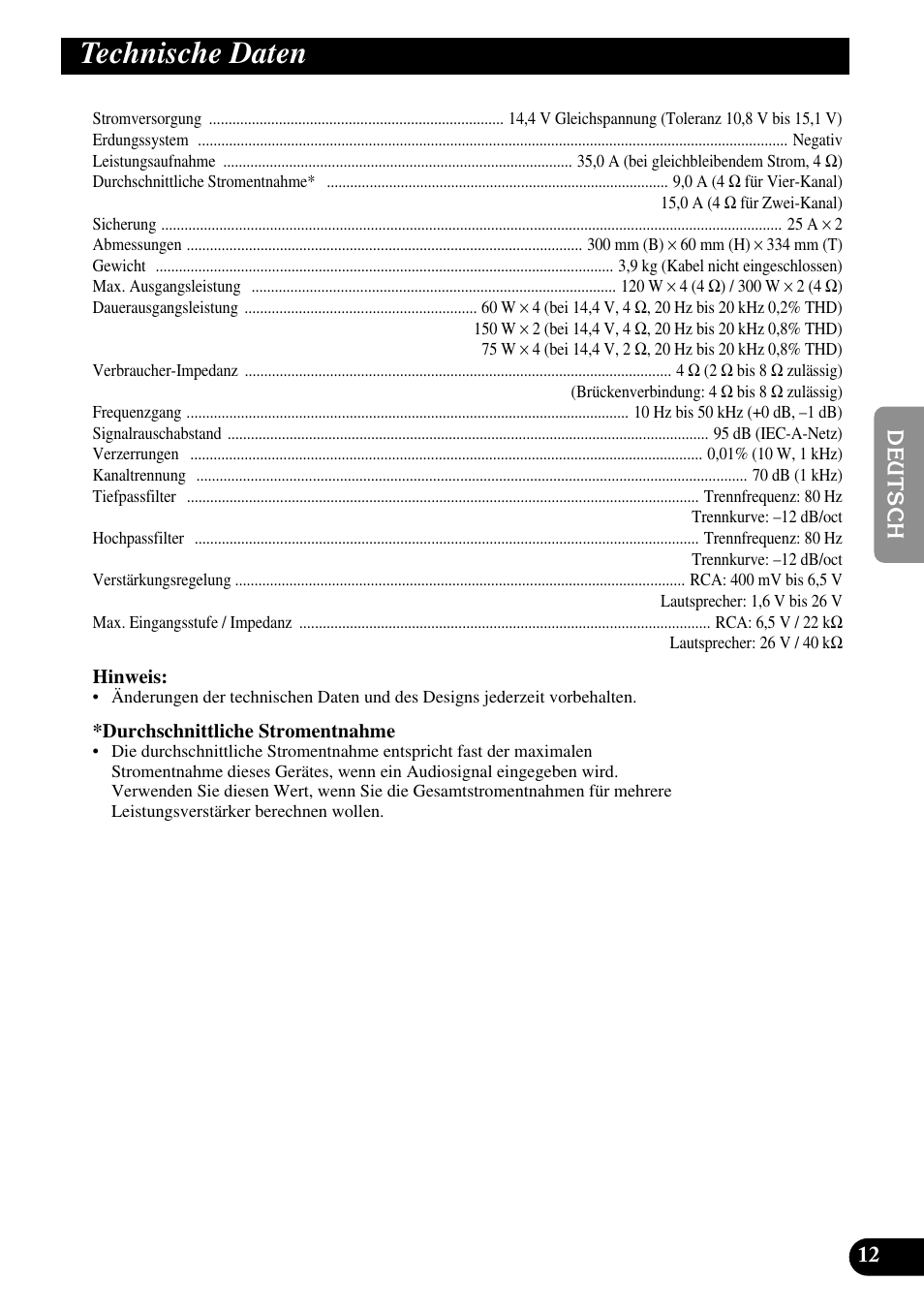 Technische daten | Pioneer GM-6300F User Manual | Page 37 / 86