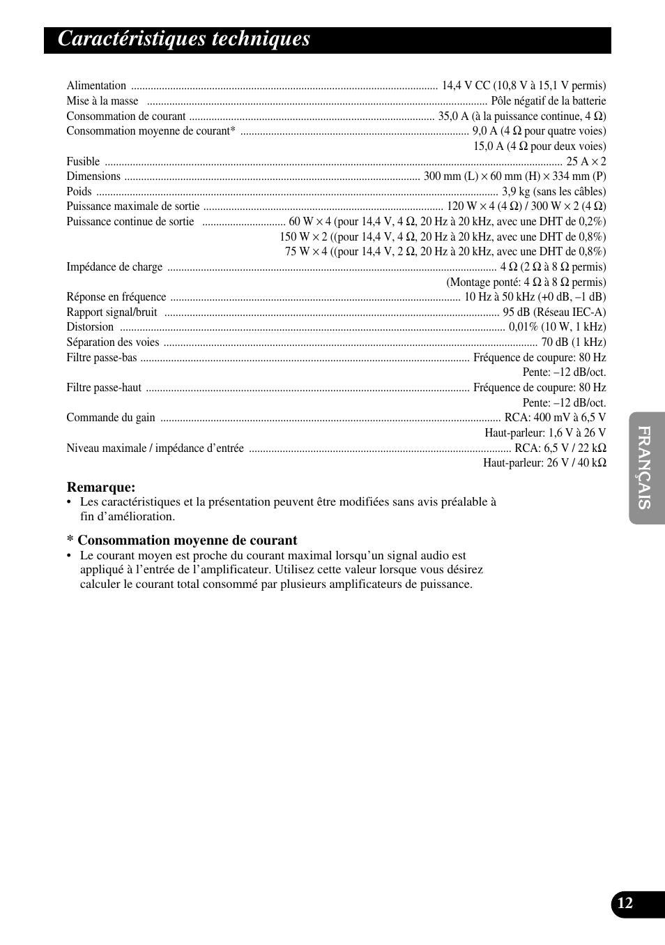 Caractéristiques techniques | Pioneer GM-6300F User Manual | Page 49 / 86