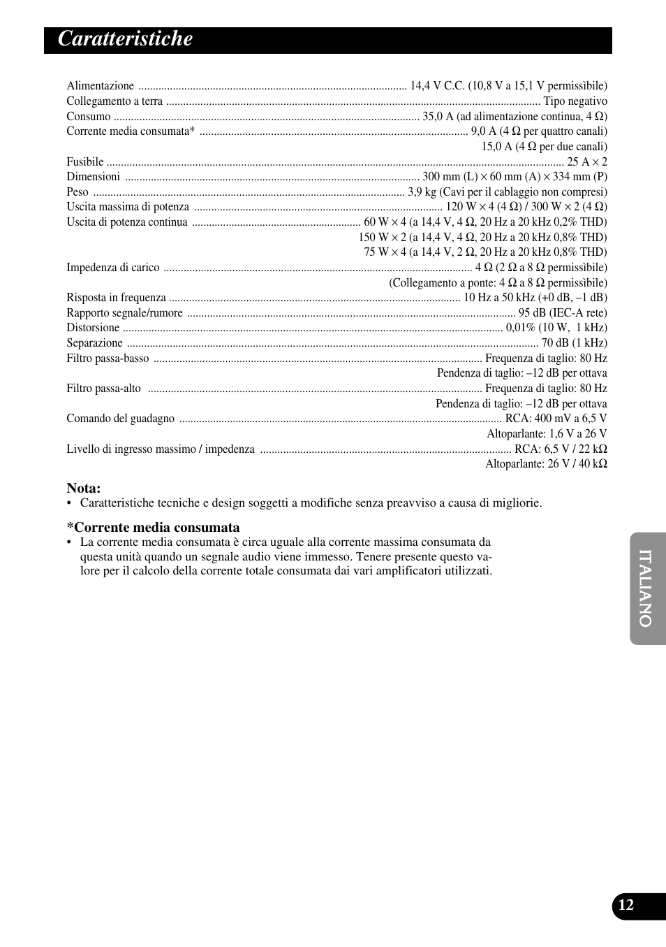 Caratteristiche | Pioneer GM-6300F User Manual | Page 61 / 86