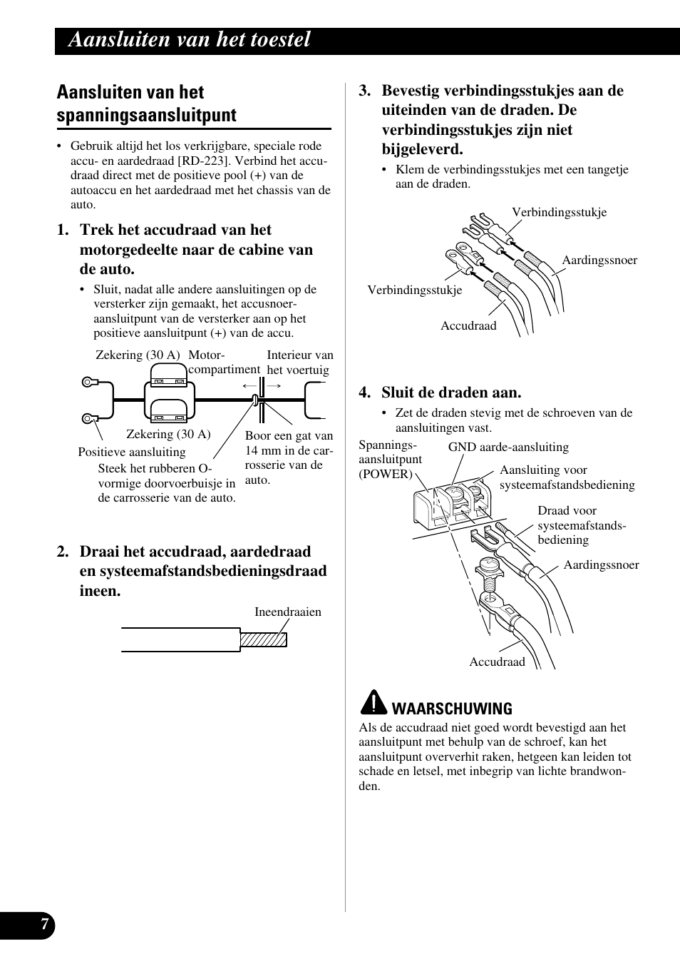Aansluiten van het spanningsaansluitpunt, Aansluiten van het toestel | Pioneer GM-6300F User Manual | Page 68 / 86