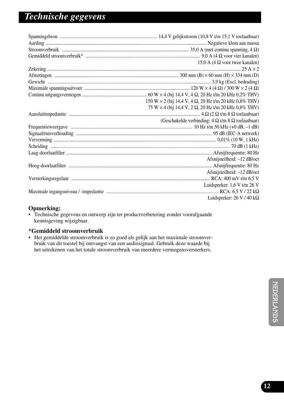 Technische gegevens | Pioneer GM-6300F User Manual | Page 73 / 86