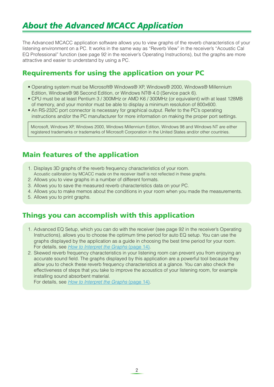 About the advanced mcacc application, Requirements for using the application on your pc, Main features of the application | Things you can accomplish with this application | Pioneer VSX-AX5Ai-S User Manual | Page 2 / 30