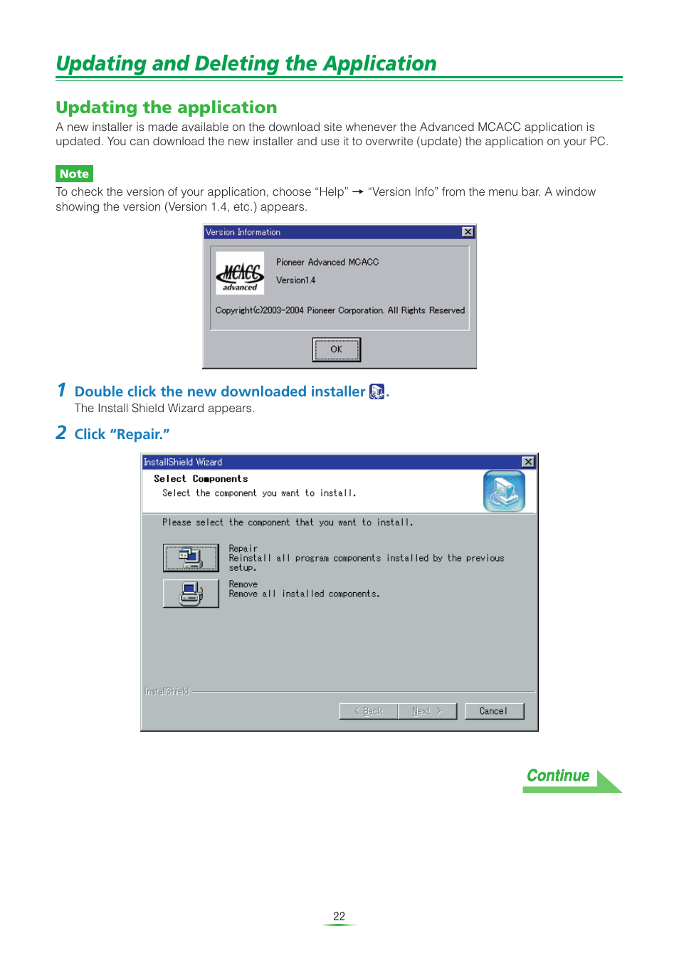 Updating and deleting the application, Updating the application | Pioneer VSX-AX5Ai-S User Manual | Page 22 / 30