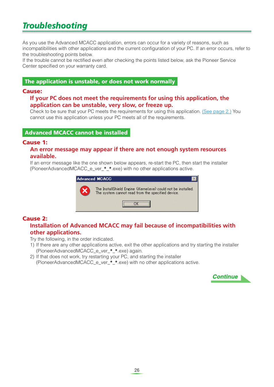 Troubleshooting, Advanced mcacc cannot be installed | Pioneer VSX-AX5Ai-S User Manual | Page 26 / 30