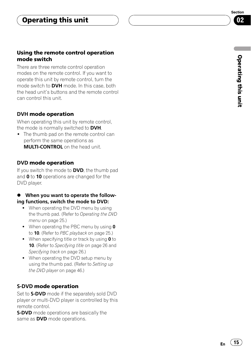 Operating this unit | Pioneer DVH-P500UB User Manual | Page 15 / 96