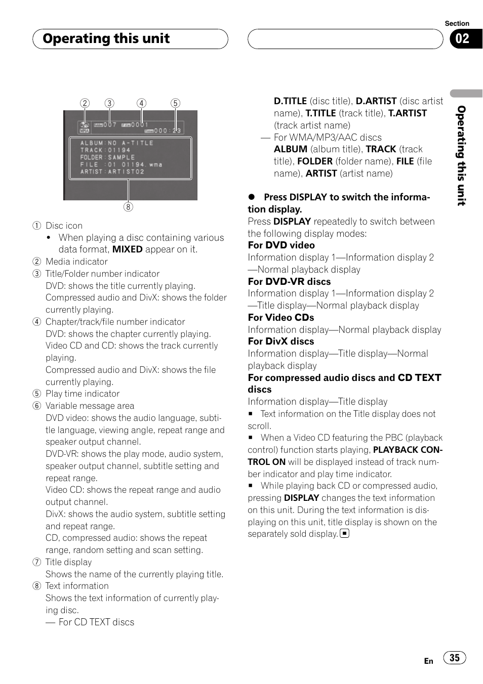 Operating this unit | Pioneer DVH-P500UB User Manual | Page 35 / 96