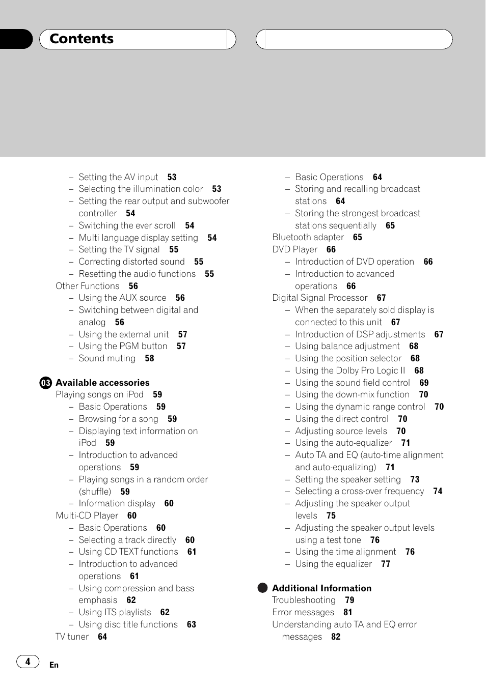 Pioneer DVH-P500UB User Manual | Page 4 / 96