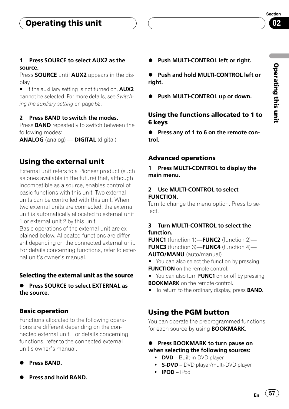 Using the external unit 57, Using the pgm button 57, Operating this unit | Using the external unit, Using the pgm button | Pioneer DVH-P500UB User Manual | Page 57 / 96