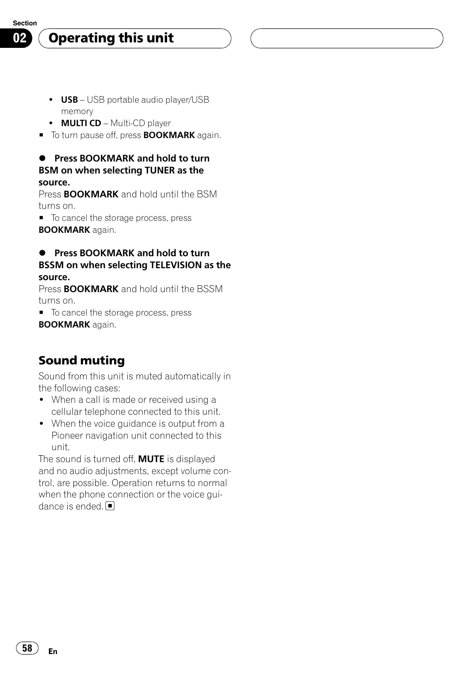 Sound muting 58, Operating this unit, Sound muting | Pioneer DVH-P500UB User Manual | Page 58 / 96