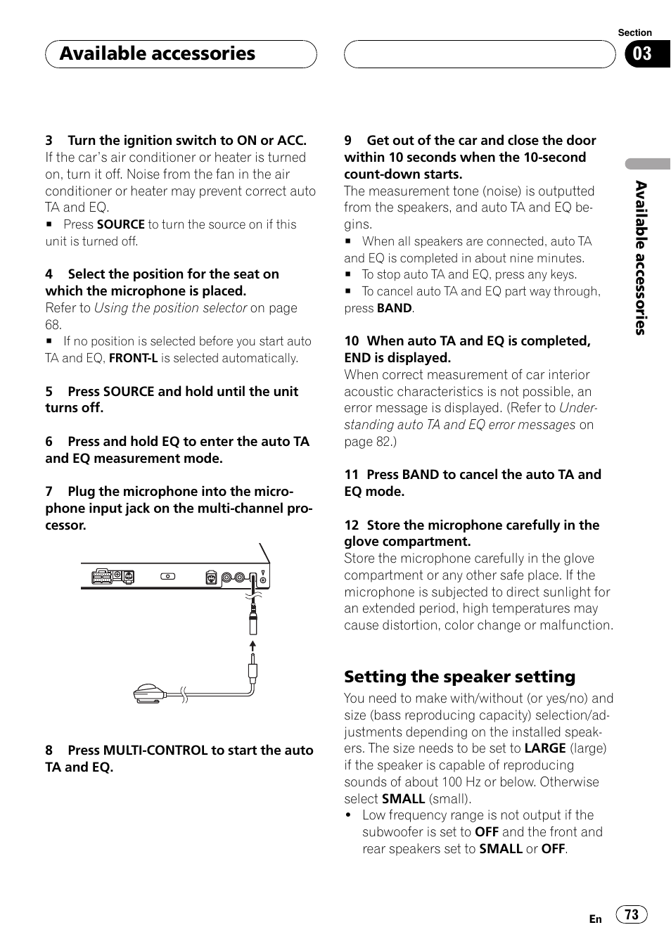 Setting the speaker setting 73, Setting the speaker setting, Available accessories | Pioneer DVH-P500UB User Manual | Page 73 / 96