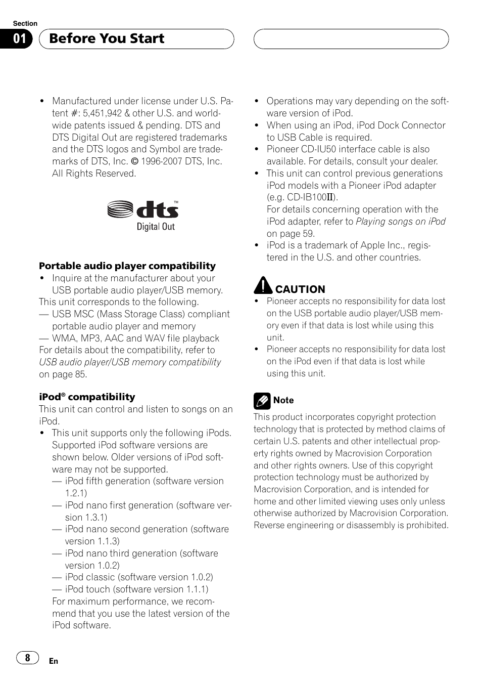 Before you start | Pioneer DVH-P500UB User Manual | Page 8 / 96