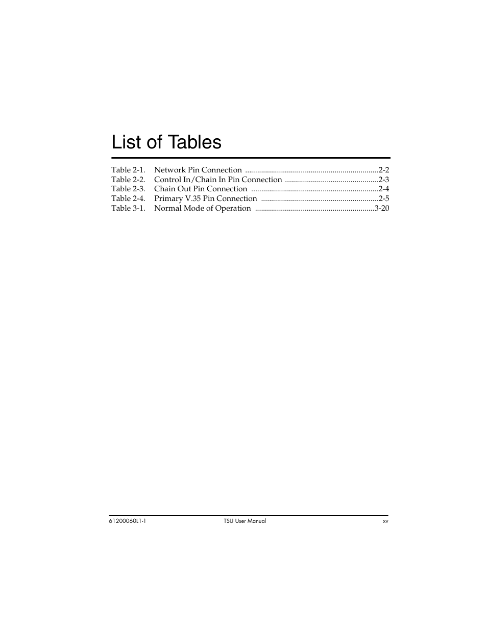 List of tables | ADTRAN T1-FT1 User Manual | Page 15 / 78