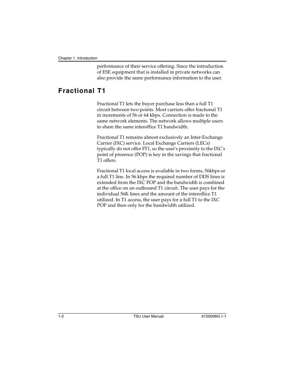 Fractional t1 -2, Fractional t1 | ADTRAN T1-FT1 User Manual | Page 18 / 78
