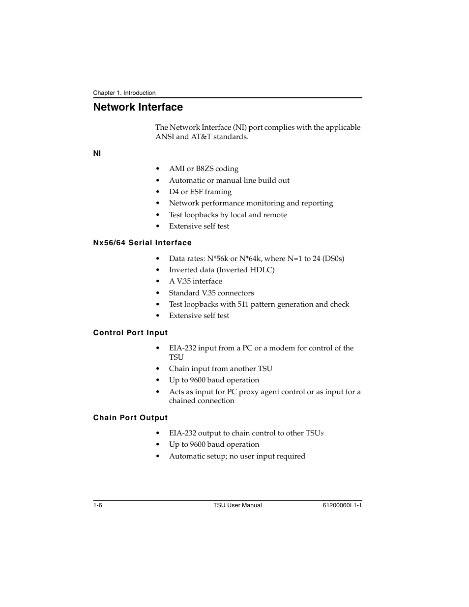 Network interface -6, Network interface | ADTRAN T1-FT1 User Manual | Page 22 / 78