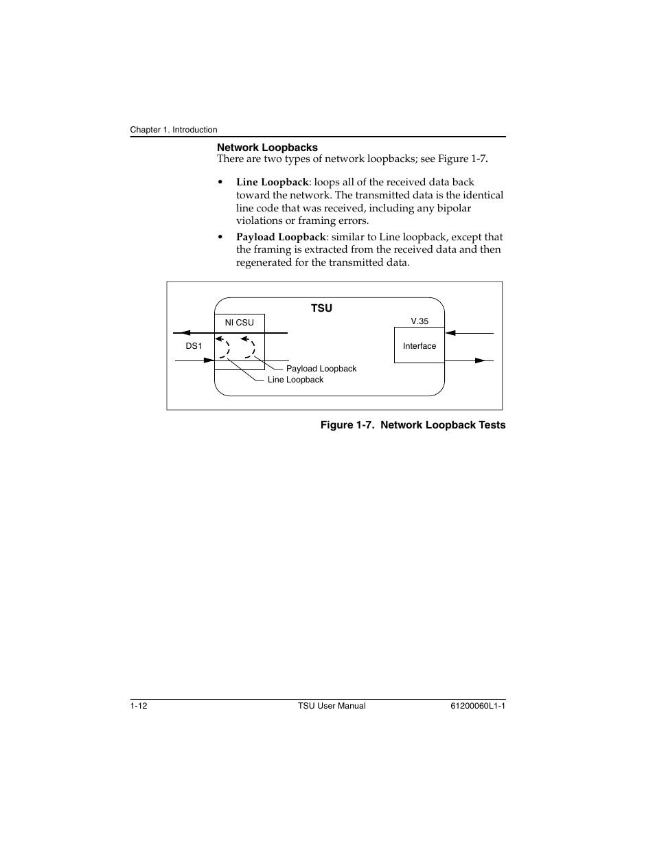 Network loopbacks -12, Figure 1-7 | ADTRAN T1-FT1 User Manual | Page 28 / 78