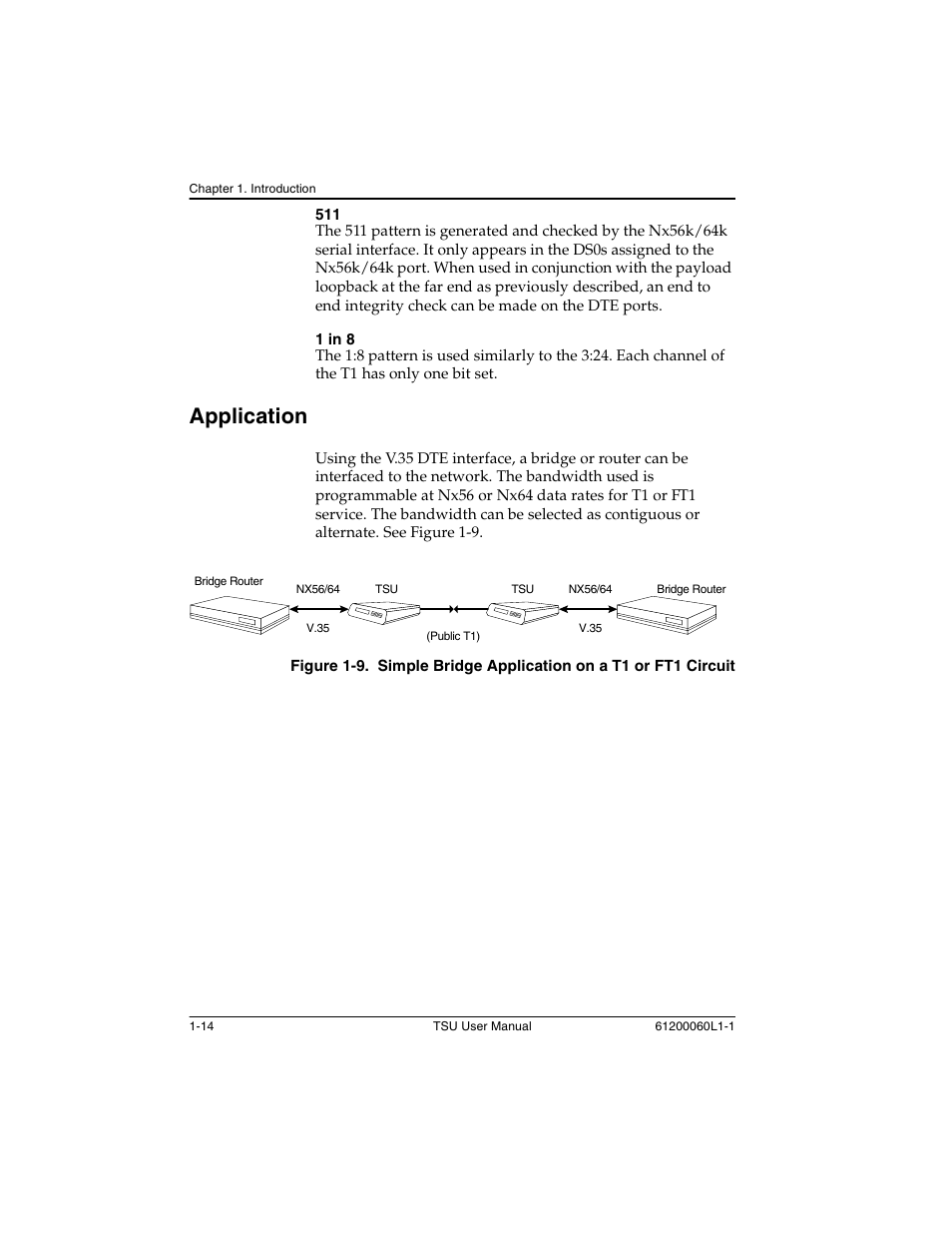 511 -14 1 in 8 -14, Application -14, Figure 1-9 | Application | ADTRAN T1-FT1 User Manual | Page 30 / 78