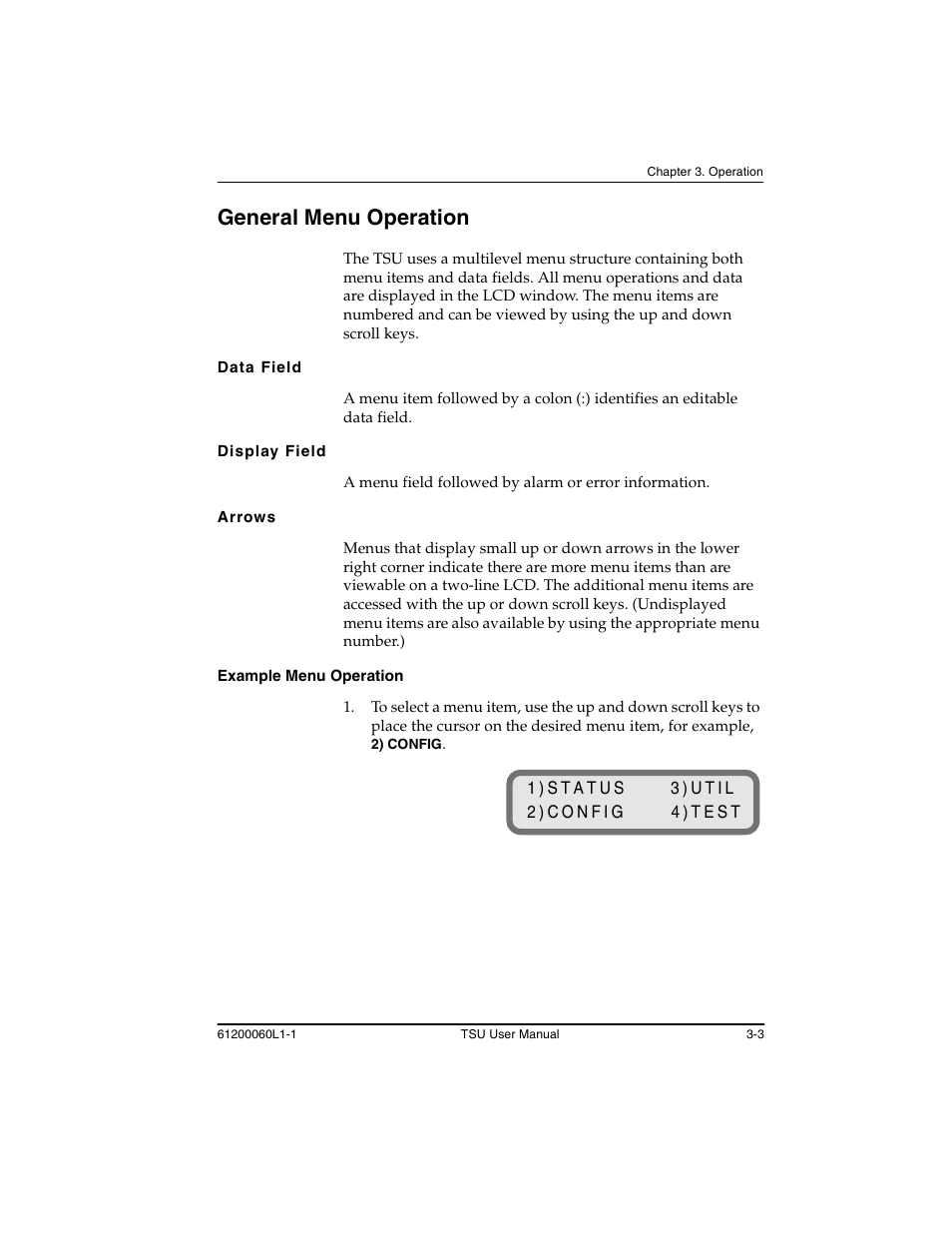 General menu operation -3, General menu operation | ADTRAN T1-FT1 User Manual | Page 39 / 78