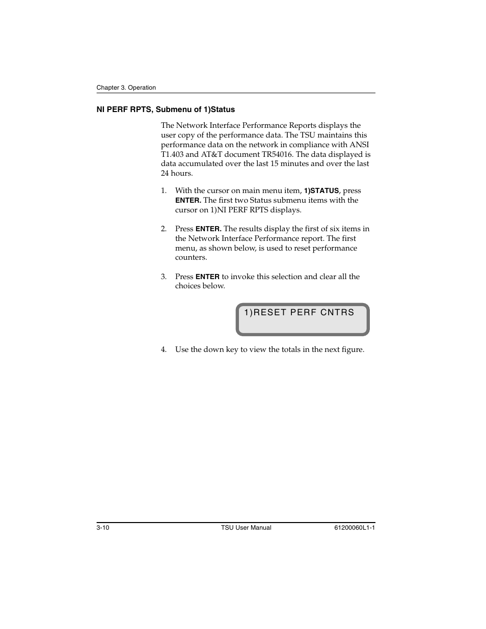 Ni perf rpts, submenu of 1)status -10 | ADTRAN T1-FT1 User Manual | Page 46 / 78