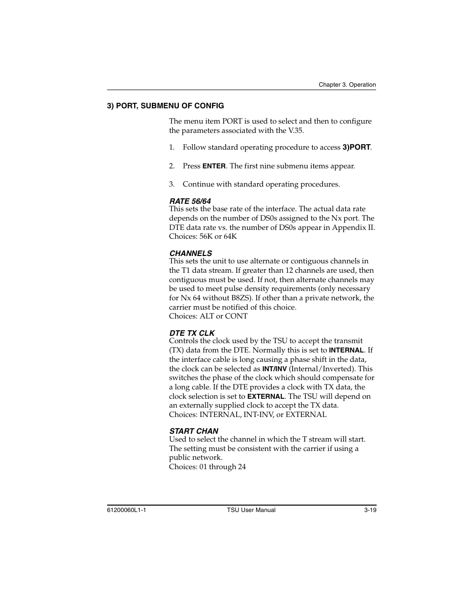 3) port, submenu of config -19 | ADTRAN T1-FT1 User Manual | Page 55 / 78