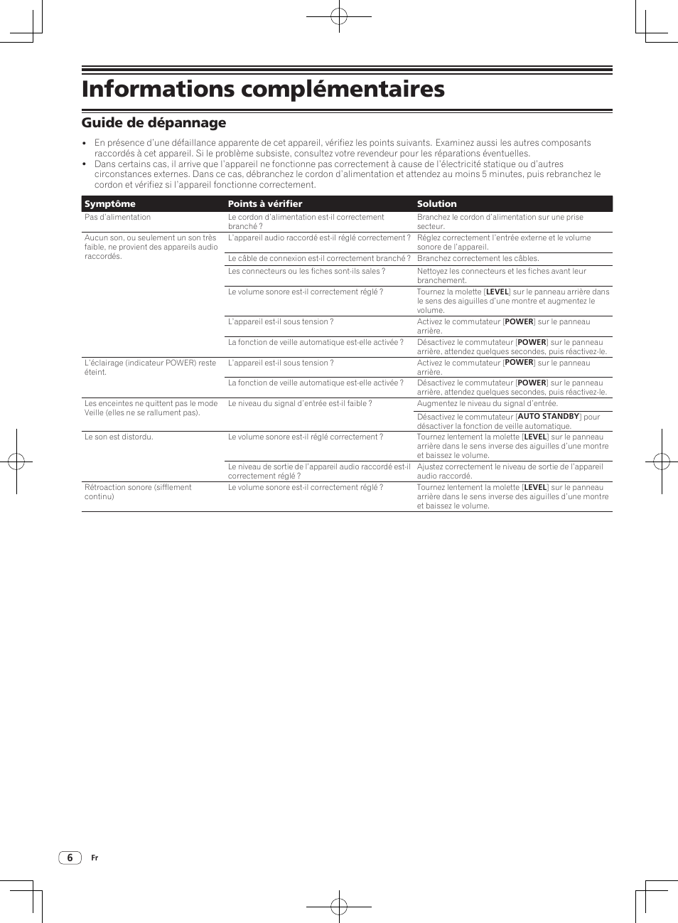 Informations complémentaires, Guide de dépannage | Pioneer S-DJ50X-W User Manual | Page 12 / 52