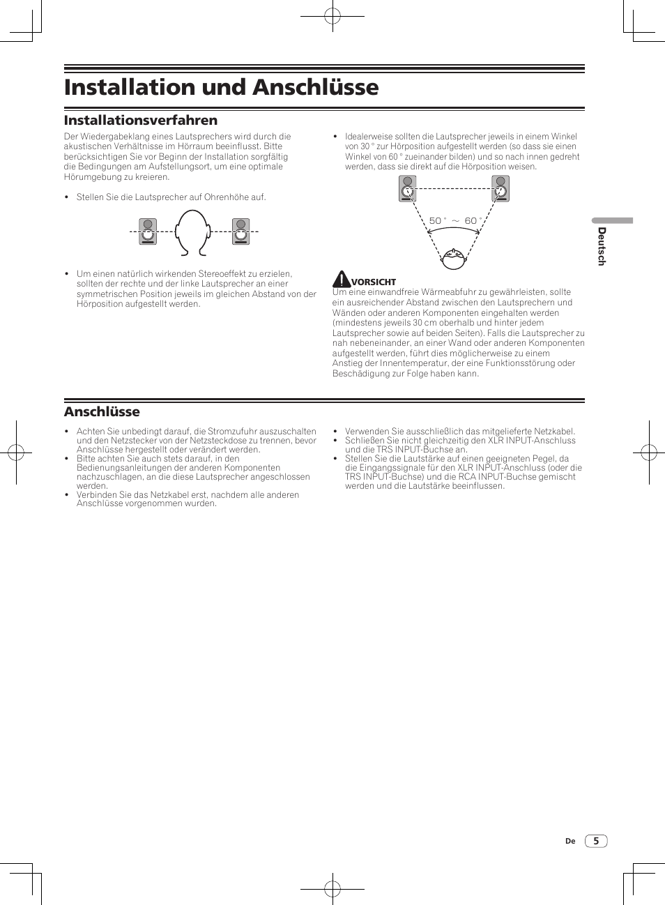 Installation und anschlüsse, Installationsverfahren, Anschlüsse | Pioneer S-DJ50X-W User Manual | Page 17 / 52