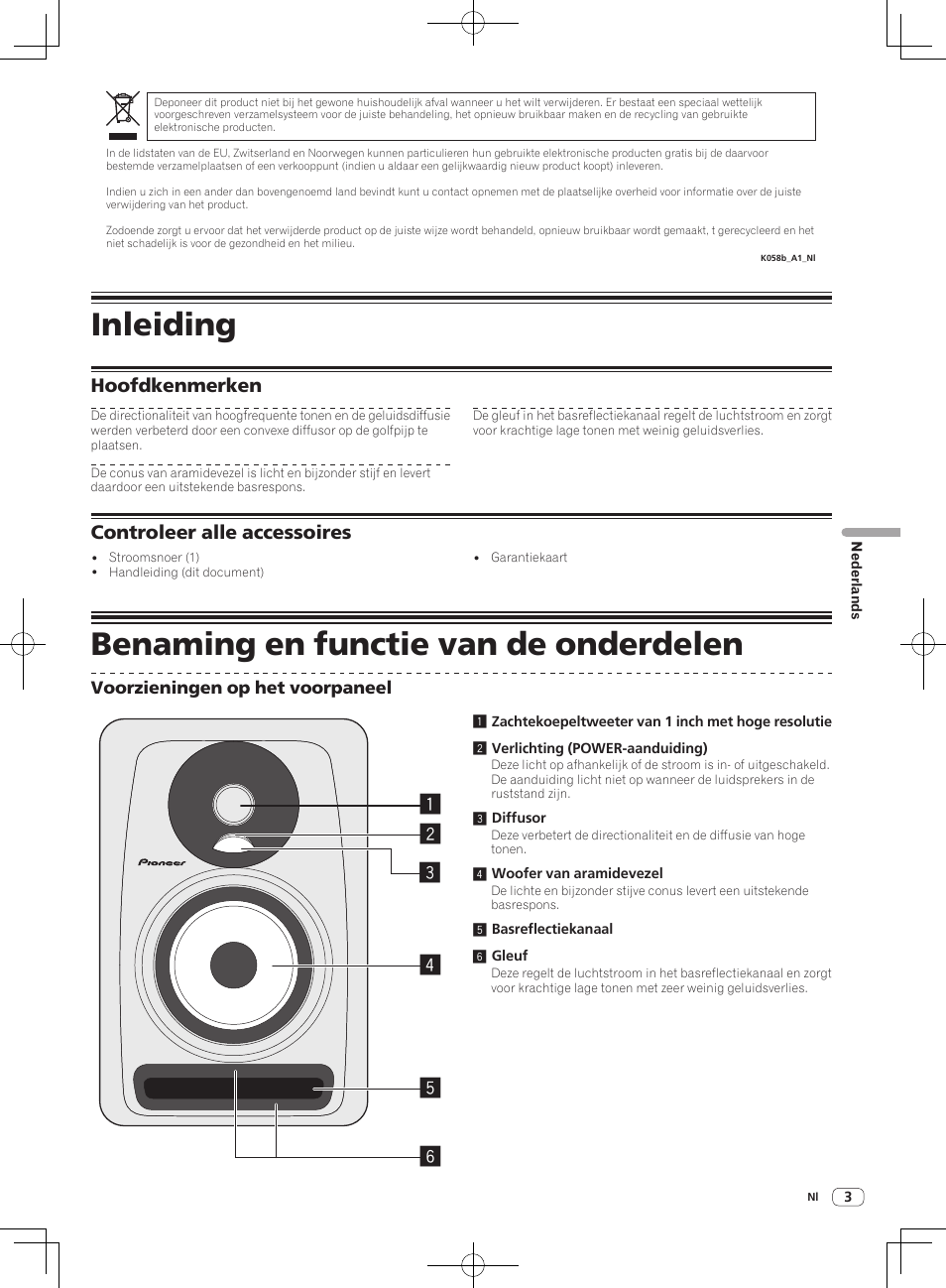 Inleiding, Benaming en functie van de onderdelen, Hoofdkenmerken | Controleer alle accessoires | Pioneer S-DJ50X-W User Manual | Page 27 / 52