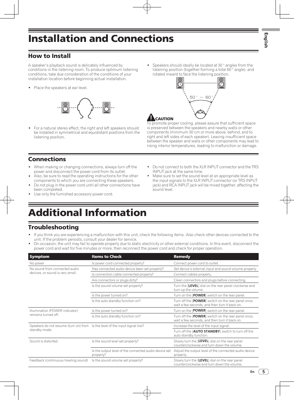 Installation and connections, Additional information, How to install | Connections, Troubleshooting | Pioneer S-DJ50X-W User Manual | Page 5 / 52