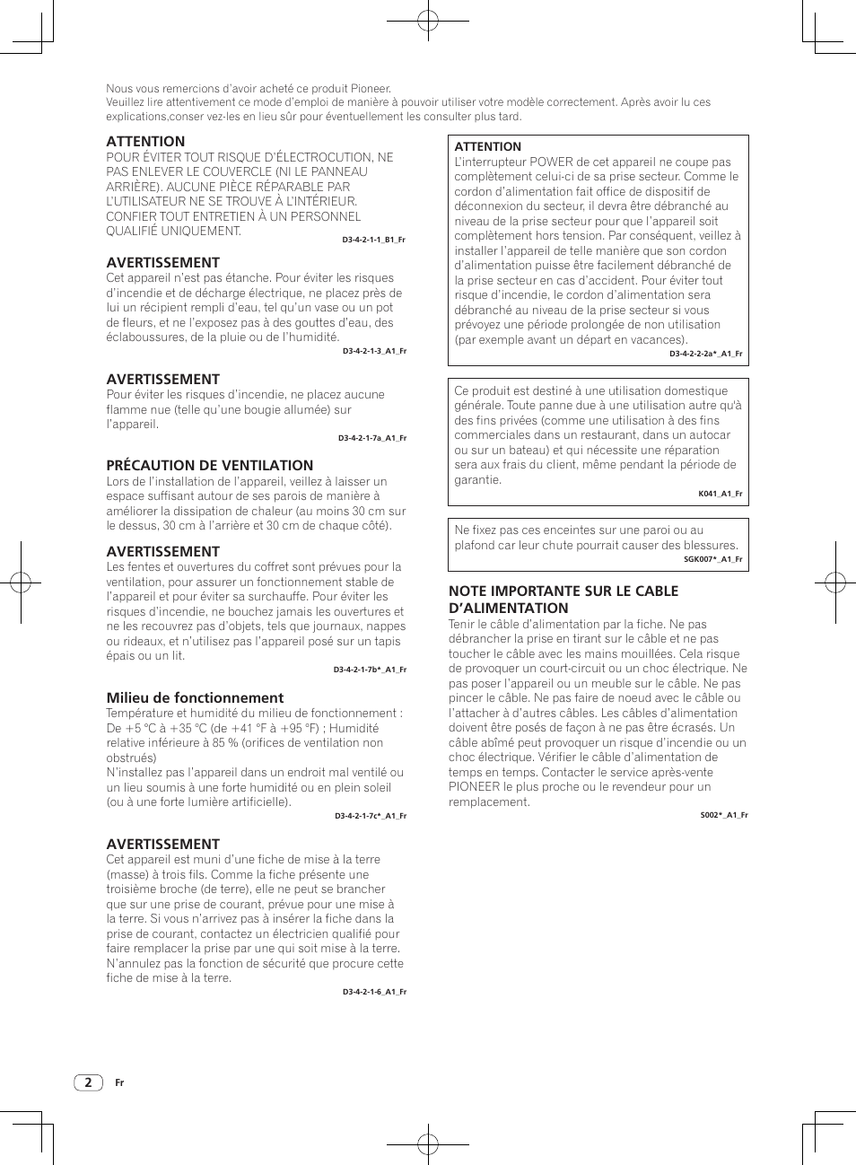 Moniteur de référence actif, Mode d’emploi, Avertissement | Précaution de ventilation, Milieu de fonctionnement, Attention | Pioneer S-DJ50X-W User Manual | Page 8 / 52