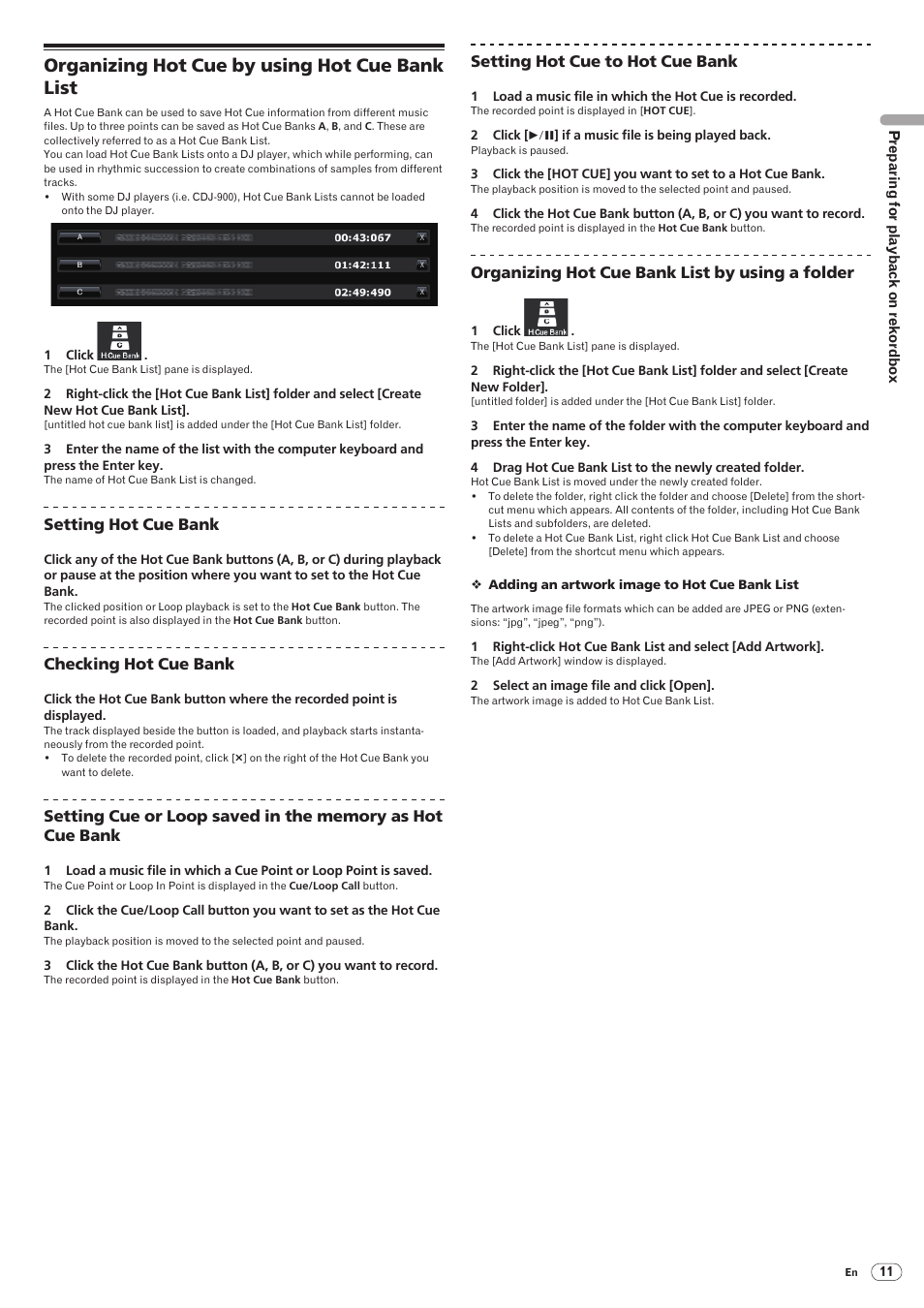 Organizing hot cue by using hot cue banklist, Organizing hot cue by using hot cue bank list | Pioneer rekordbox User Manual | Page 11 / 16