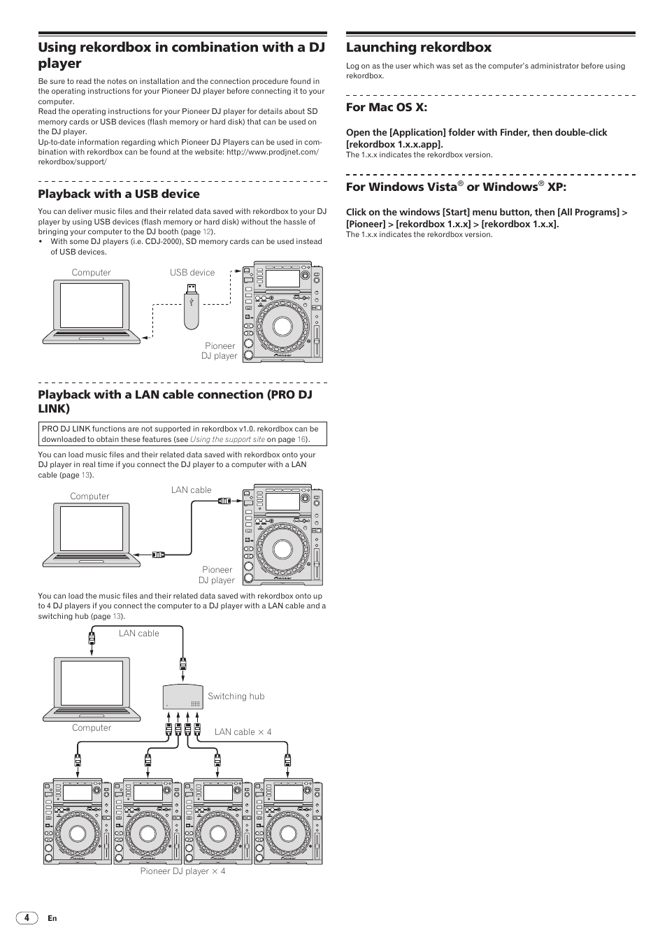 Using rekordbox in combination with a djplayer, Launching rekordbox, Using rekordbox in combination with a dj player | Pioneer rekordbox User Manual | Page 4 / 16