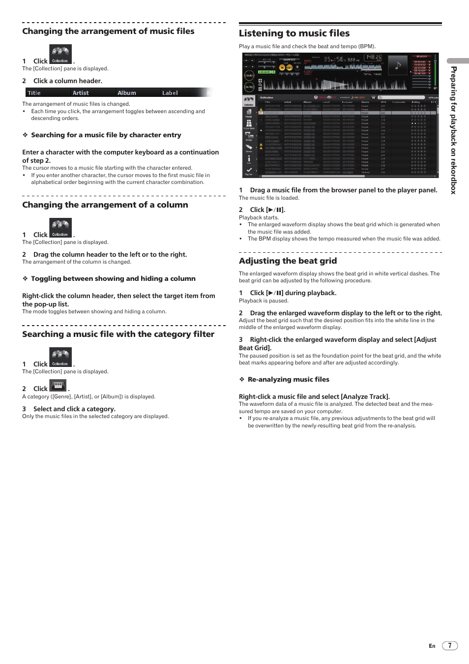 Listening to music files | Pioneer rekordbox User Manual | Page 7 / 16