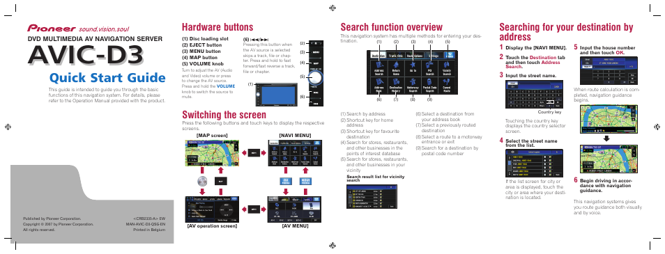 Pioneer AVIC-D3 User Manual | 2 pages