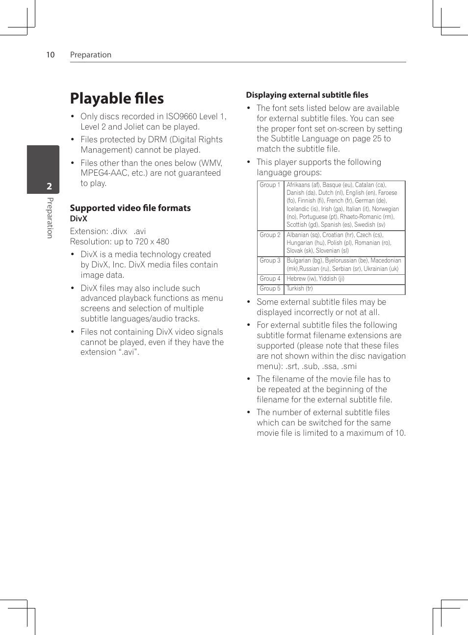Playable files | Pioneer DCS-222K User Manual | Page 10 / 280