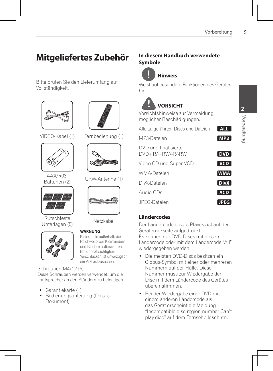 Mitgeliefertes zubehör | Pioneer DCS-222K User Manual | Page 101 / 280