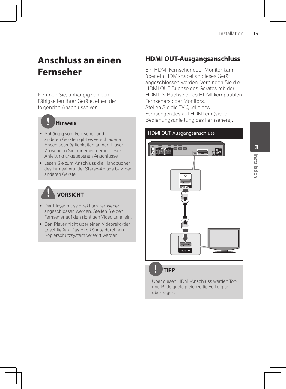 Anschluss an einen fernseher, Hdmi out-ausgangsanschluss | Pioneer DCS-222K User Manual | Page 111 / 280