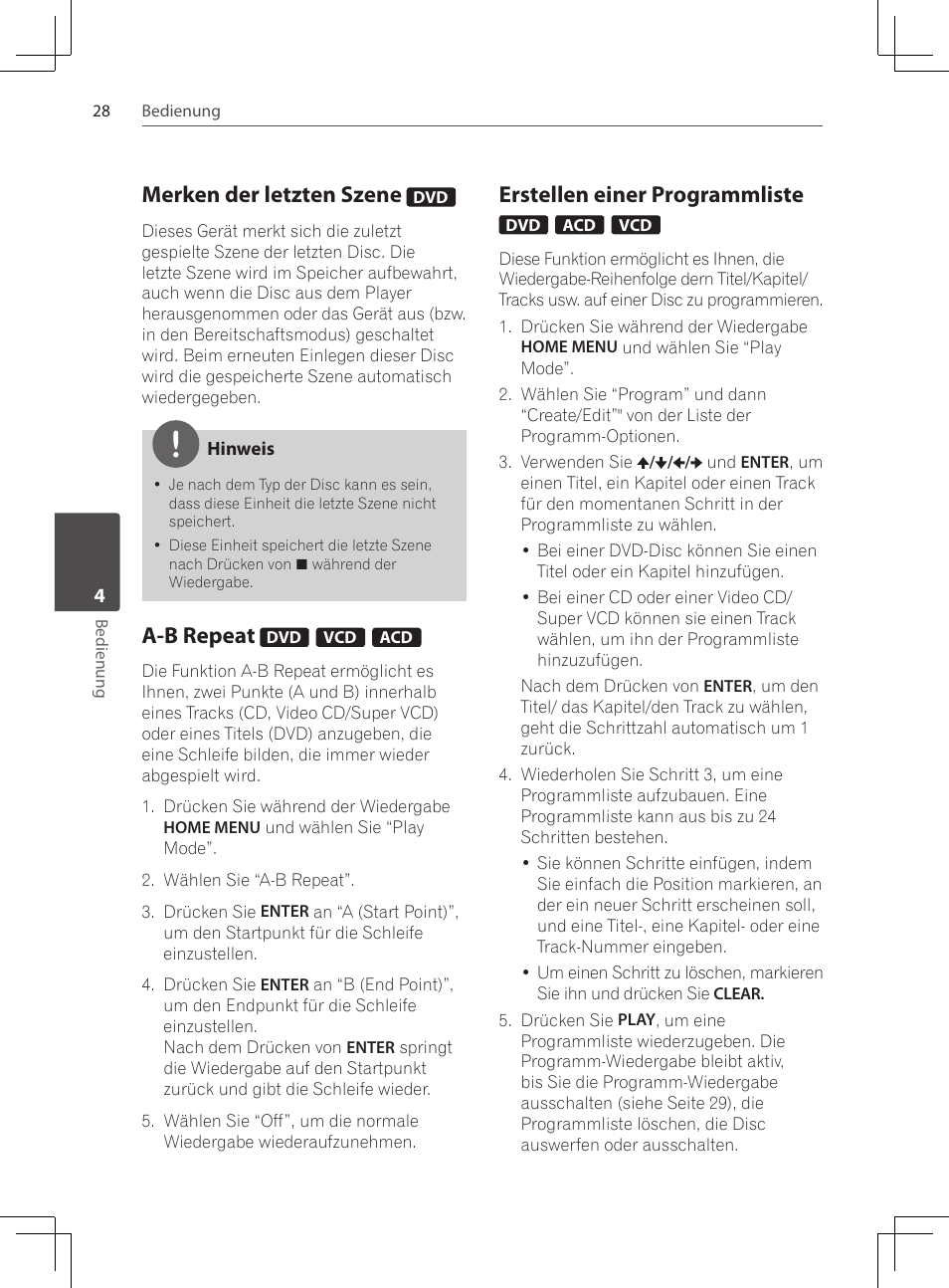 Merken der letzten szene, A-b repeat, Erstellen einer programmliste | Pioneer DCS-222K User Manual | Page 120 / 280