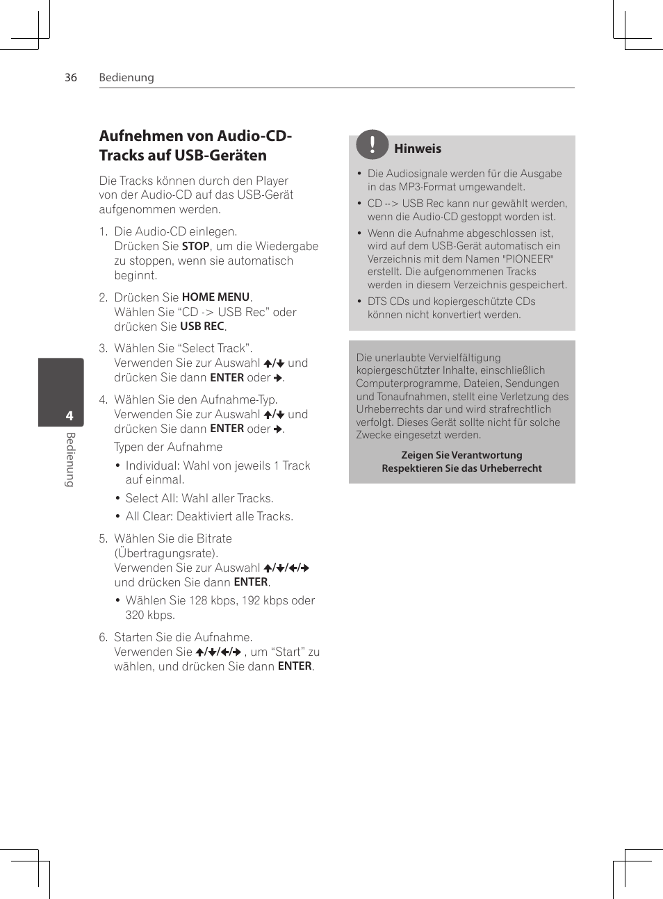 Aufnehmen von audio-cd-tracks auf usb-geräten, Aufnehmen von audio-cd- tracks auf usb-geräten | Pioneer DCS-222K User Manual | Page 128 / 280