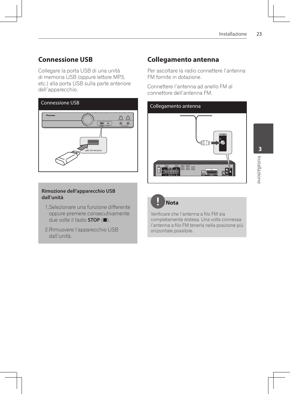 Connessione usb, Collegamento antenna | Pioneer DCS-222K User Manual | Page 161 / 280