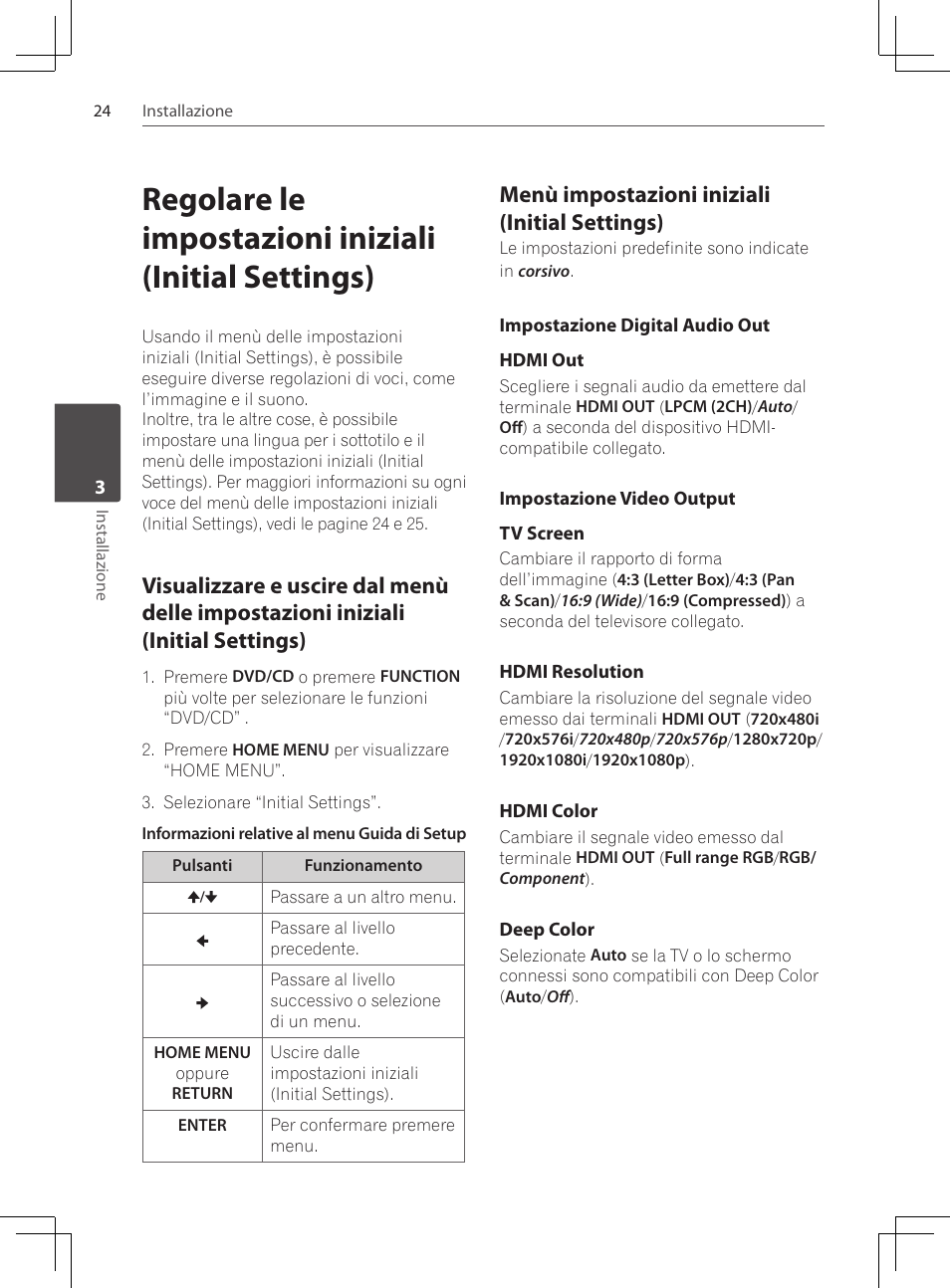 Visualizzare e uscire dal menù delle, Impostazioni iniziali (initial settings), Menù impostazioni iniziali (initial | Settings), Impostazione digital audio out, Impostazione video output, Menù impostazioni iniziali (initial settings) | Pioneer DCS-222K User Manual | Page 162 / 280