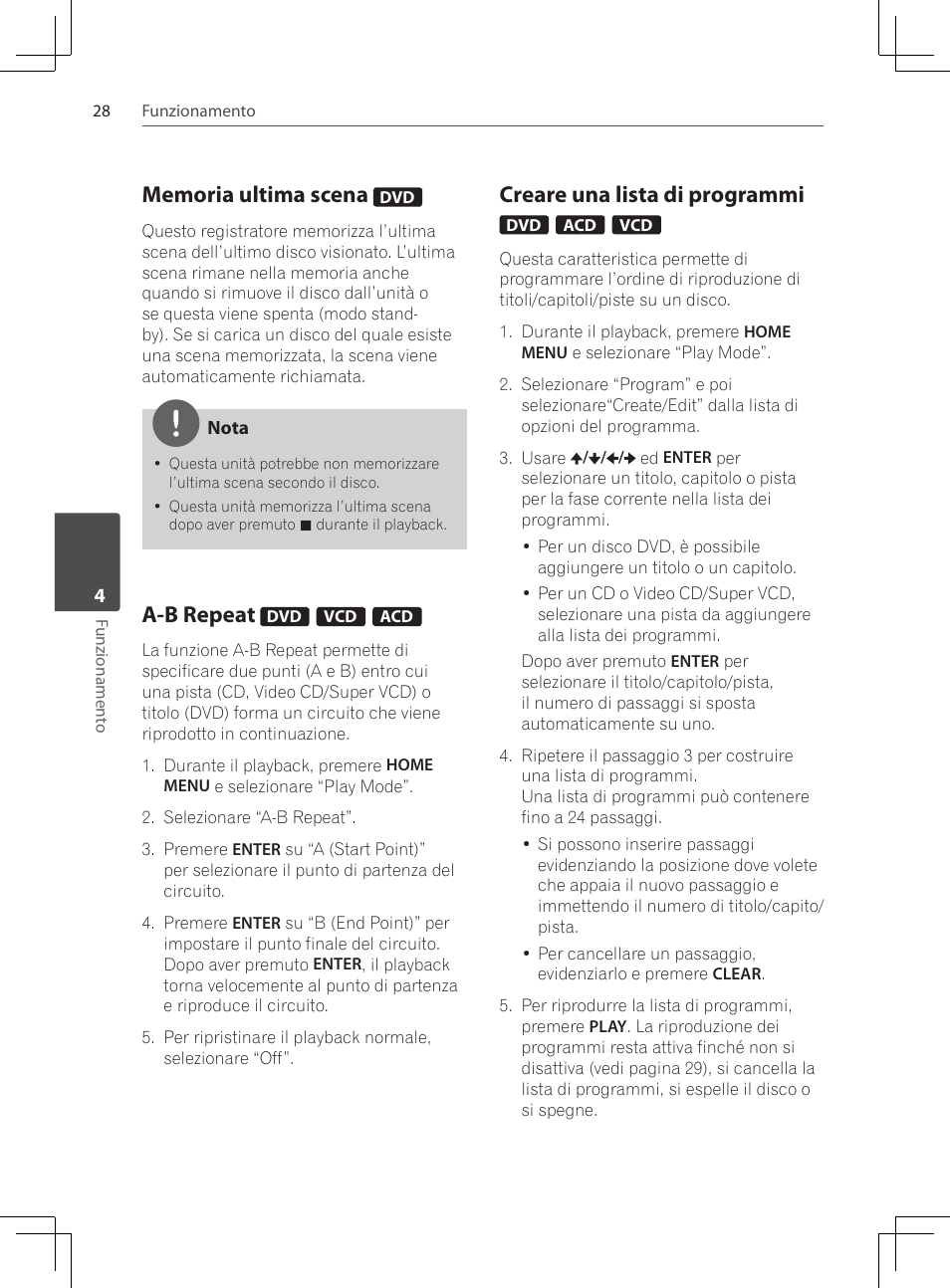 Memoria ultima scena, A-b repeat, Creare una lista di programmi | Pioneer DCS-222K User Manual | Page 166 / 280