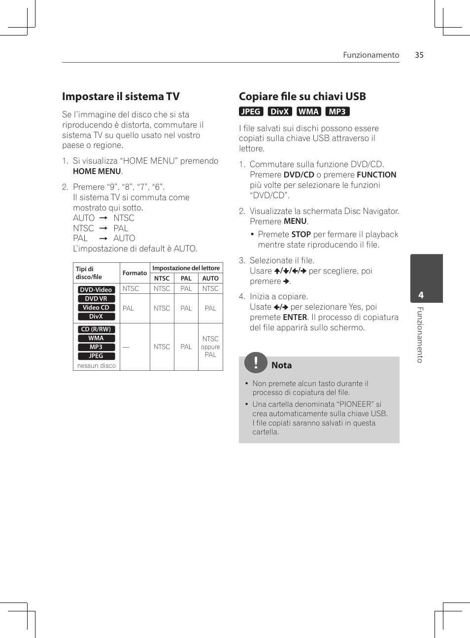 Impostare il sistema tv, Copiare file su chiavi usb | Pioneer DCS-222K User Manual | Page 173 / 280