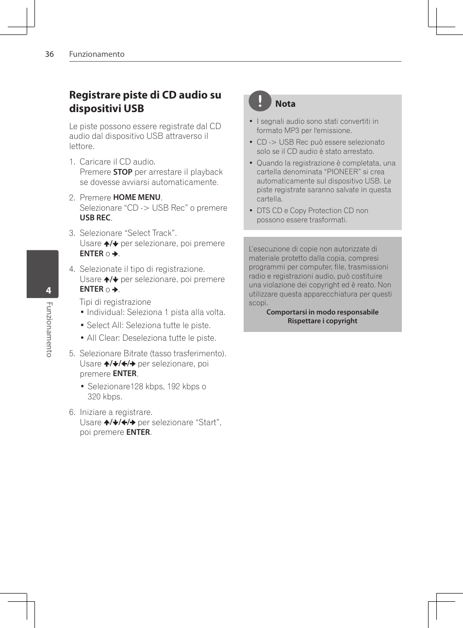 Registrare piste di cd audio su dispositivi usb | Pioneer DCS-222K User Manual | Page 174 / 280