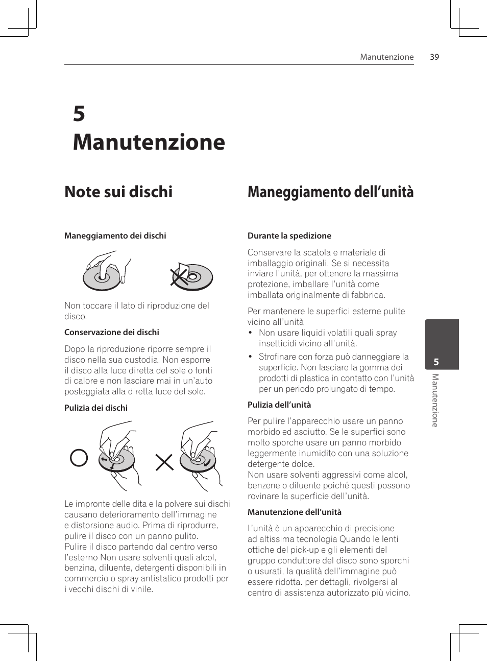 Note sui dischi, Maneggiamento dell’unità, 5manutenzione | Pioneer DCS-222K User Manual | Page 177 / 280