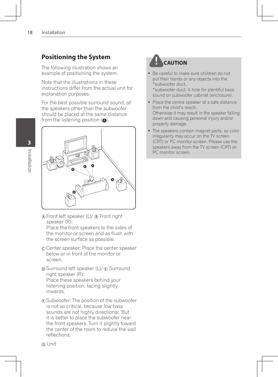 Positioning the system | Pioneer DCS-222K User Manual | Page 18 / 280