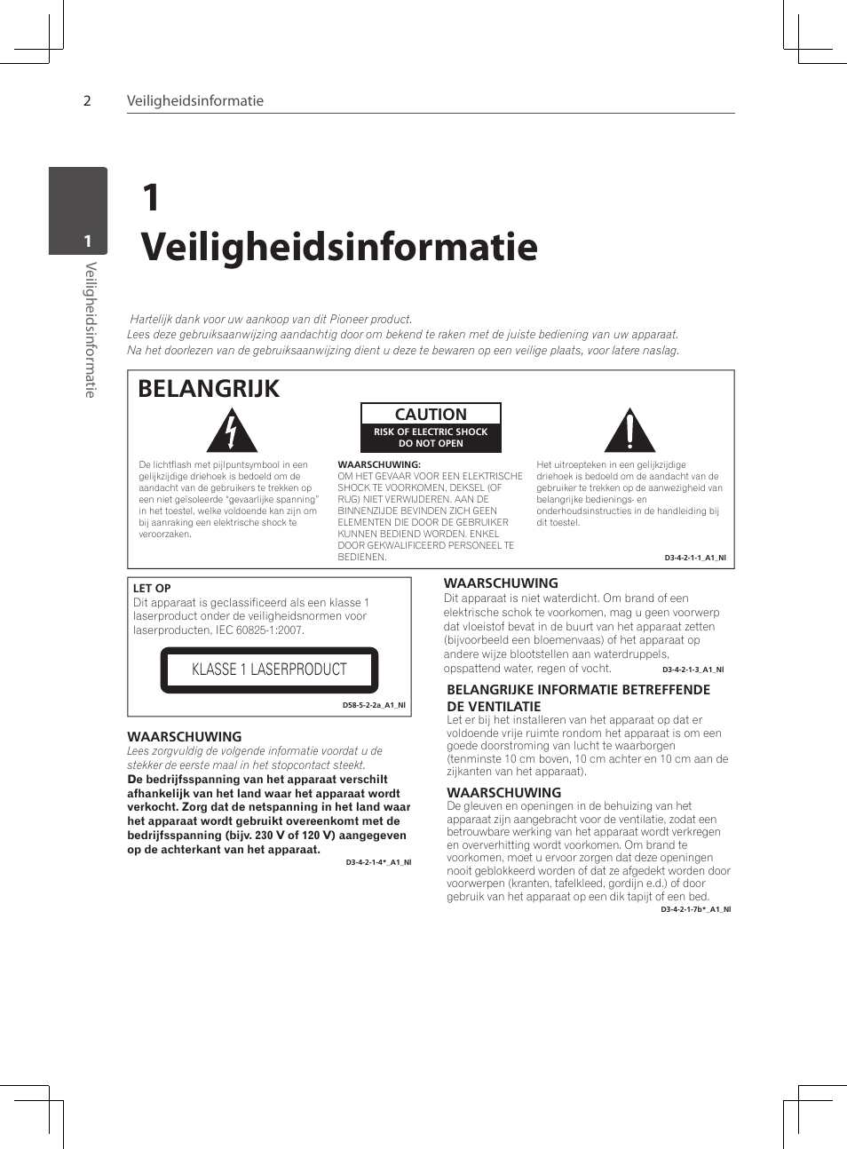 1veiligheidsinformatie, Belangrijk | Pioneer DCS-222K User Manual | Page 186 / 280