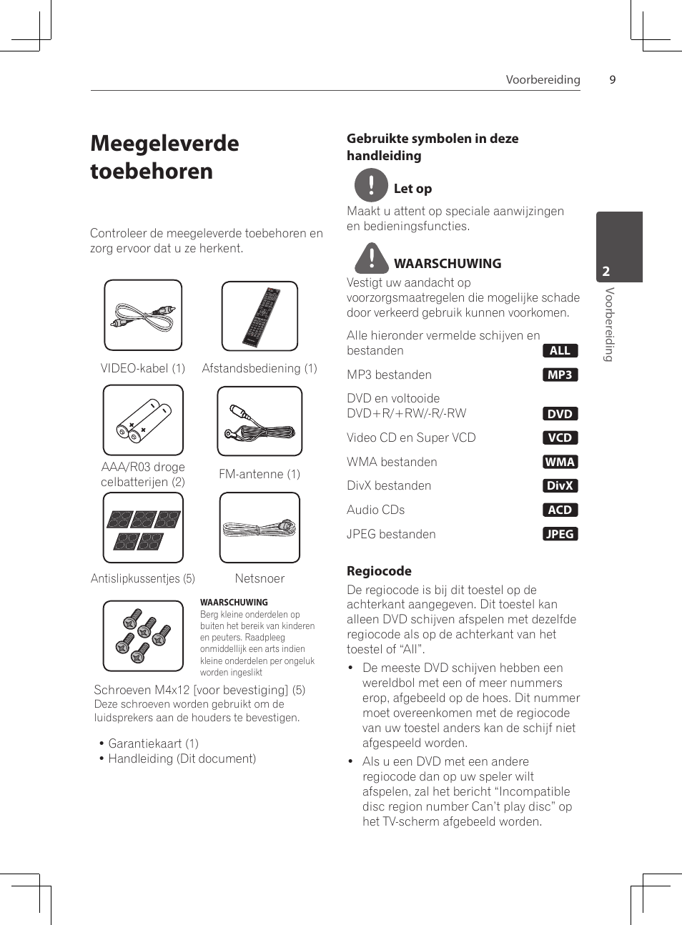 Meegeleverde toebehoren | Pioneer DCS-222K User Manual | Page 193 / 280