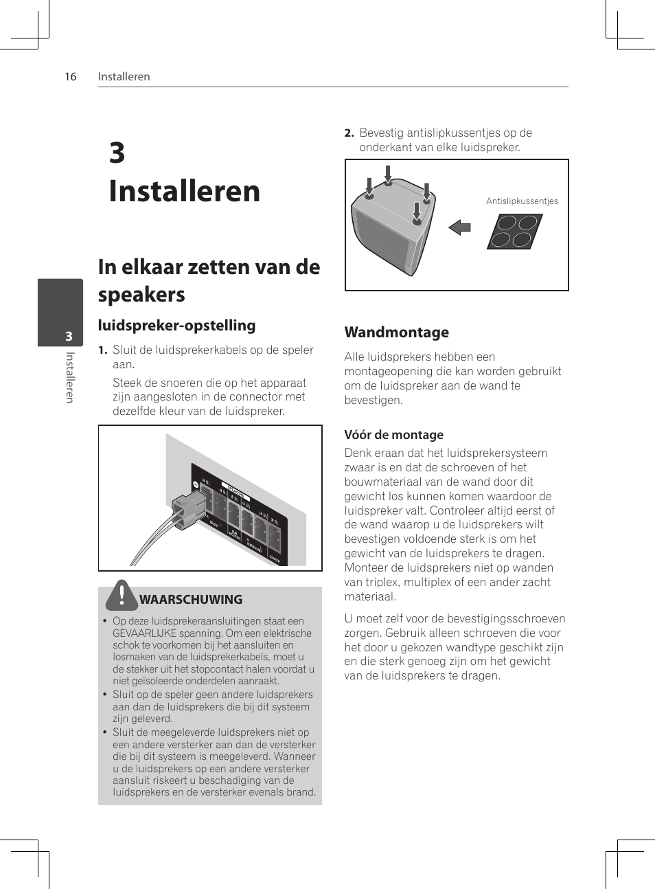 In elkaar zetten van de speakers, Luidspreker-opstelling, Wandmontage | 3installeren | Pioneer DCS-222K User Manual | Page 200 / 280