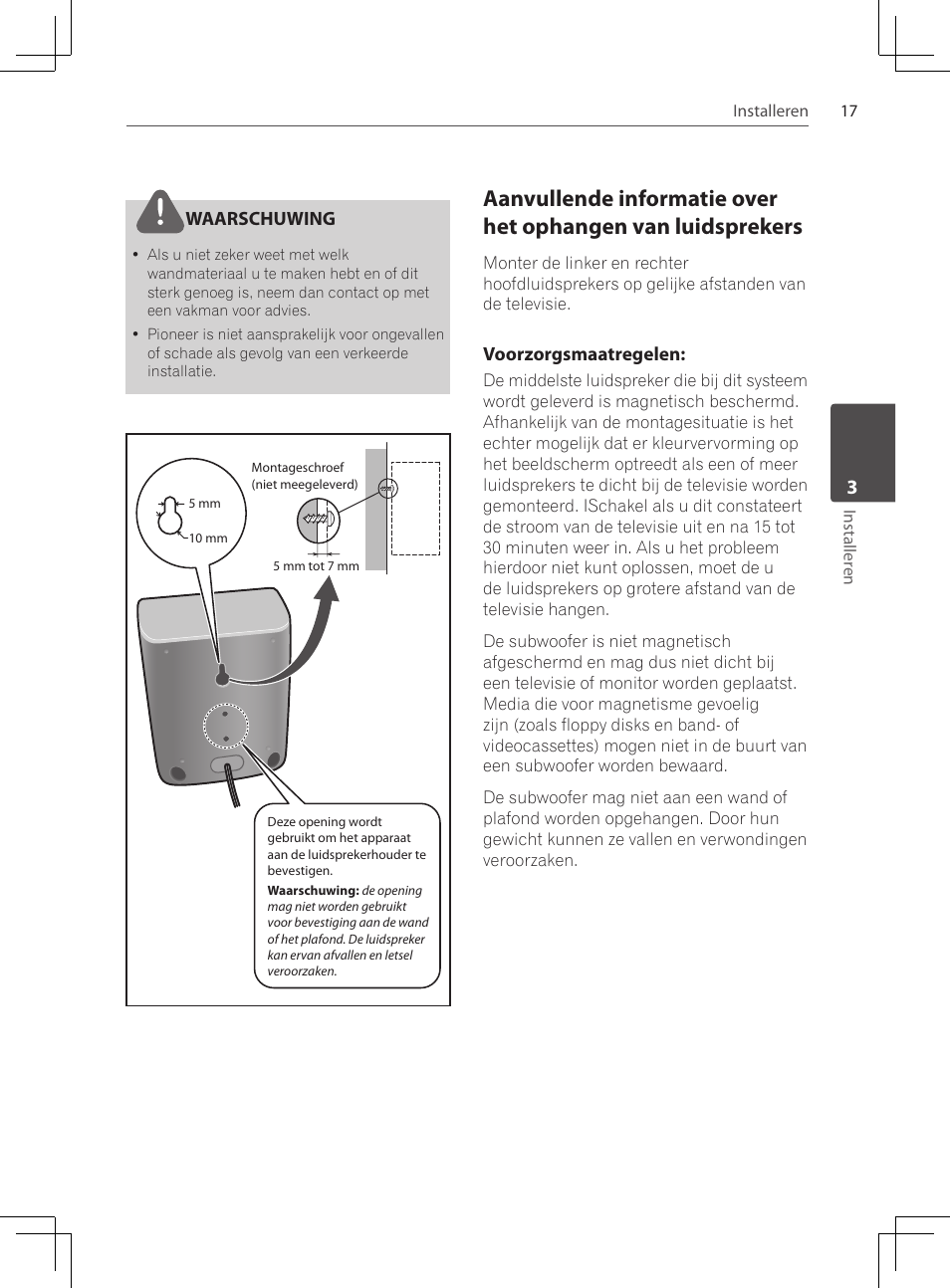 Aanvullende informatie over het, Ophangen van luidsprekers, Waarschuwing | Voorzorgsmaatregelen | Pioneer DCS-222K User Manual | Page 201 / 280